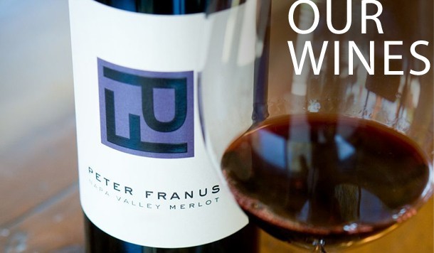 Franus bottle and glass with link to Shop Our Wines